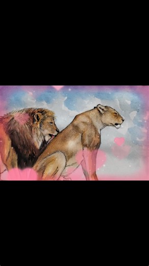 simple poster colour drawing of beautiful ❤️ lion couple
