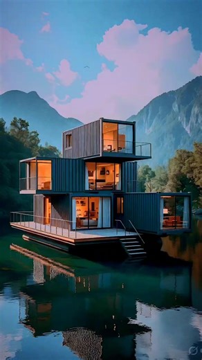 Amazing Floating Container House on Lake | Modern Modular Home Build