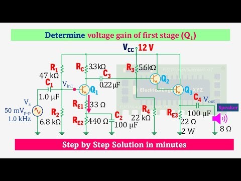 Determine voltage gain of Class A Power Amplifier First Stage