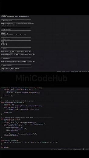 C++ Deque Implementation | Double Ended Queue #CPP #DataStructures #Deque #Coding #MiniCodeHub