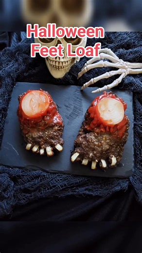 Halloween FEET Loaf! Use your favorite meatloaf recipe, shape into feet, add onions for ankle bones and toenails, ketchup for blood, bake and enjoy! #happyhalloween #halloweenfood #halloweenpartyideas | Everyday Shortcuts by Alison McFadden
