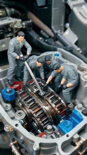 Manual Shift Magic: Tiny Road Crew Inside Your Car's Gearbox! ⚙️🚧 #shorts #gearbox