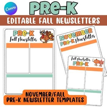 Editable November Newsletter Pre-K Newsletters-Fall Turkey Thanksgiving