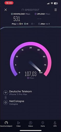 Speedtest | Telekom Glasfaser | FTTH | iPhone | WLAN | Magenta XXL