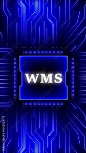 WMS – Warehouse Management System. Digital Data moving on Circuit Board and CPU . Computer Processing and organizing data.