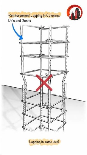 Construction Practice: Reinforcement lapping in columns #shorts #shortsfeed
