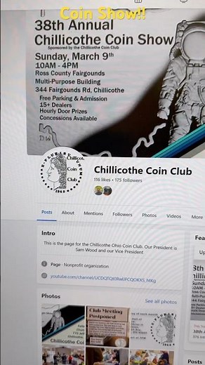 Chillicothe Ohio COIN SHOW!! I Will Be There!