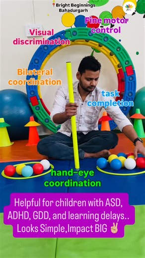 Bright Beginnings (Bahadurgarh) on Instagram: "🌈 Learning Through Play at Bright Beginnings 🌈 Colour sorting activities help children develop focus, coordination, and early thinking skills in a fun and structured way. Through guided play, children learn to match colours, follow instructions, and complete tasks independently. ✨ Skills targeted: ✔ Fine motor skills & hand–eye coordination ✔ Visual discrimination & attention span ✔ Bilateral coordination & sitting tolerance ✔ Cognitive developmen