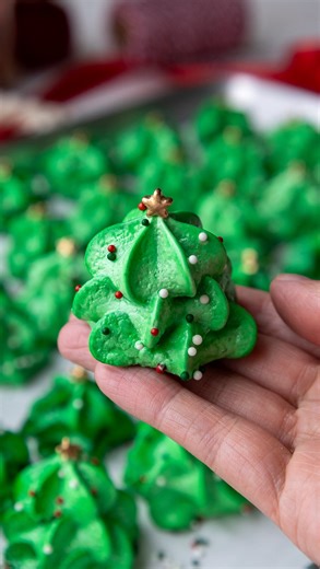 Chelsey White on Instagram: "✨Day 2✨ of my cookies worthy of your Christmas cookie box series starring my Christmas tree meringue 🎄 The recipe is linked in my bio or you can google chelsweets meringue trees"