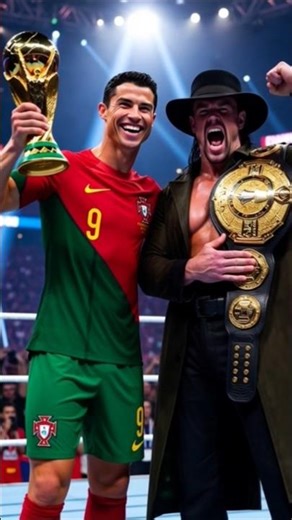 Cristiano Ronaldo Holds FIFA Trophy in Wrestling Ring with Undertaker! #ronaldo #wwe #undertaker