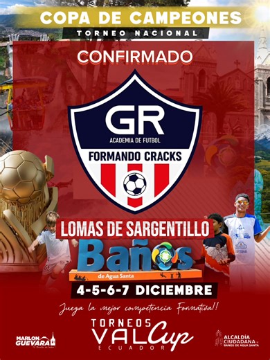 1.5K views | BIENVENIDOS  Estamos por vivir una experiencia increíble en el Torneo ValCup Baños de Agua Santa Torneo Nacional. El 4, 5, 6, 7 de diciembre jugaras la mejor competencia Formativa!! Copa Oro  Copa Plata 賂 #TorneoNacional2025 #torneobañosdeaguasanta #todoporelfutbol #Valcup | Campeonatos de Futbol Infantil ValCup | Facebook