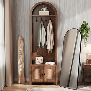 Diubas Arch Hall Tree with Bench and Shoe Storage, Farmhouse Coat Rack for Hallway, Entryway, Walnut
