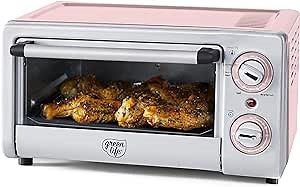 GreenLife Countertop Toaster Oven Air Fryer Stainless Steel, Healthy Ceramic Nonstick, PFAS Free, Tray & Basket, Bake, Broil, Reheat, Adjustable Temp & Time Control, Auto Shutoff, Pink