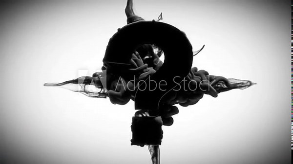 In a white void, a cloud of black ink or colored fluid hangs in the air. It's not random; it behaves with intelligence. It morphs to form complex geometric patterns, then a question mark, then perhaps