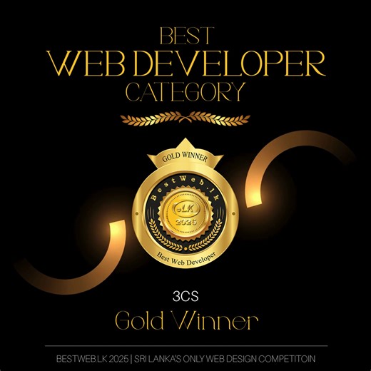 Congratulations 3CS The Gold Award Winner of Best Web Developer at BestWeb.lk 2025, Sri Lanka’s only web design competition. #BestWebLK #BestWebWinner #SriLankaWebAwards #LKDomainRegistry #lka | BestWeb.lk