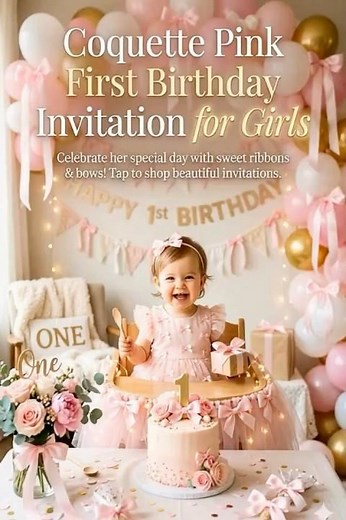 Pink Bow 1st Birthday Invitation 🎀 Girls Just Wanna Be One Party Theme