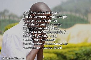 Explicación Isaías 37:26. '¿No has oído decir que desde tiempos antiguos yo lo hice, que desde los días de la antiguedadlo tengo planeado? Pues ahora lo he hecho venir. Y tú estás puesto para reducirlas ciudades fortificadas a montones de escombros.' - BibliaBendita