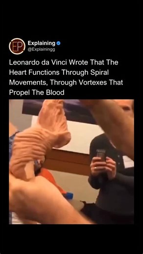 Explaining on Instagram: "Leonardo da Vinci, world-renowned for works such as the Mona Lisa, was also a tireless student of the human body, making anatomical observations that anticipated the discoveries of modern cardiology. In his notebooks, he described in detail the functioning of the heart and blood flow, noting that blood does not move in a straight line through the ventricles, but rather follows spiral patterns, similar to vortices. To investigate these movements, Leonardo constructed gla