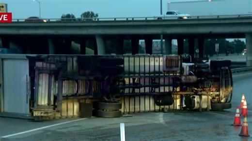 Eastbound I-80 connector to I-5 in Sacramento blocked by big rig