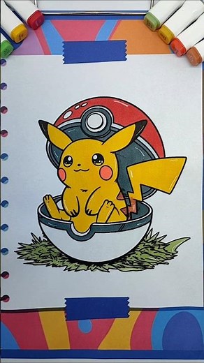 COLORING Cute Pikachu Inside a Poke Ball | Pokemon Fun Art for Kids