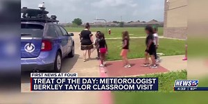 Treat of the Day: Berkley Taylor visits future meteorologists at Creek View Elementary
