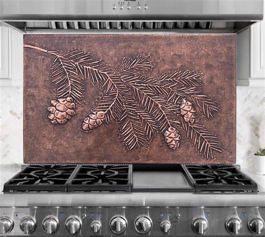 Hand Hammered Copper Pine Branch Wall Art, Kitchen Backsplash Tile, Fireplace Decor - Etsy