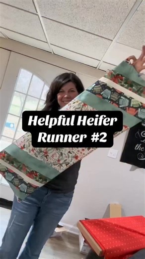 Kourtney Govro on Instagram: "Let’s make a really quick table runner that you can use to decorate your house for Christmas. This is my absolute favorite sewing project to make when I’m in a hurry. It is a helpful heifer pattern from The Quilted cow. All measurements are in the pattern and I cannot disclose them because I don’t own the pattern.. #sewingtipsandtricks #christmasdecor #easysewing"