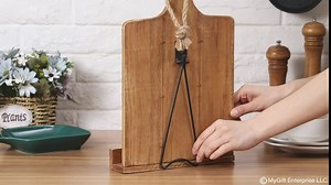 MyGift Cutting Board Shaped Cookbook Stand, Distressed Whitewashed and Burnt Wood Recipe Book Holder, Countertop Tablet Easel Stand