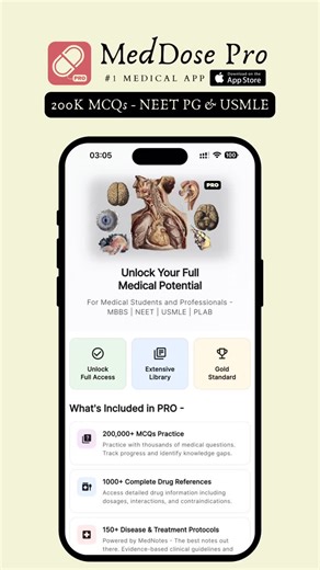 MedNotes on Instagram: "⭐️ 200K MCQs | PYQs | 2000+ Radiological Images | 850+ ECGs | 600+ Medical Cases | 150+ Disease in detail | 1000+ Drug Profiles. iOS / iPadOs - MedDose Pro ( Free + Paid ) - https://apple.co/4ma9UNm Android - MedDose Pro ( Paid ) - https://play.google.com/store/apps/details?id=in.mednotes.meddose_android_pro MedDose ( Free ) - https://play.google.com/store/apps/details?id=in.mednotes.meddose_android #mednotes #medical #doctor #health #med #medicina #disease #medapps #md #