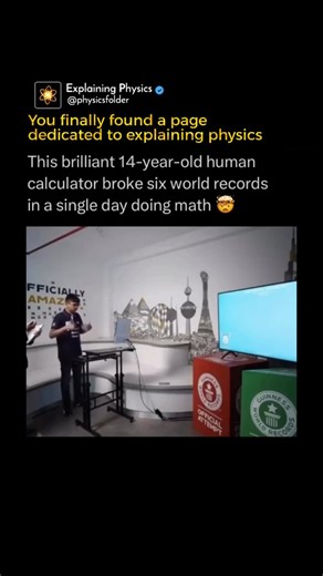Physics | Mathematics | Science on Instagram: "14-year-old Aaryan Shukla stunned the world by breaking six Guinness World Records in a single day with lightning-fast mental math. 🧠✨ In a special event in Dubai, the Indian prodigy set new records for things like adding 100 four-digit numbers in just 30.9 seconds and multiplying sets of large numbers faster than most people can type them into a calculator. 📊📟￼ His feats included records for addition, multiplication, and division of complex numb