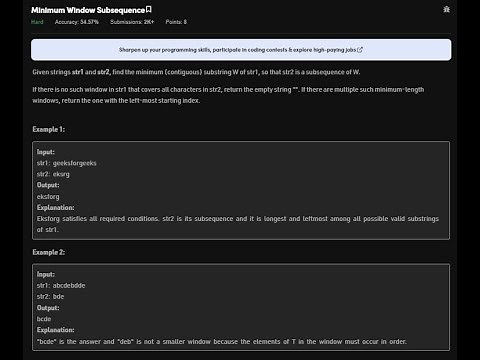 GFG - MEDIUM | Minimum Window Subsequence | SLIDING WINDOW |