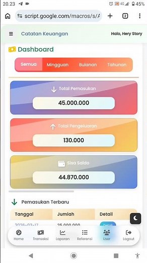 Aplikasi Catatan Keuangan | Google Apps Script Googlesheet