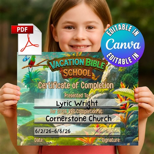 VBS Certificate of Completion Vacation Bible School Rainforest Participation Award Children Church Summer Group Bible Rain Forest Certificat - Etsy