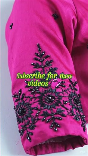 Rani Pink Blouse Black Thread Embroidery Design 🖤 | Beautiful Beads Work Sleeve Design #shorts