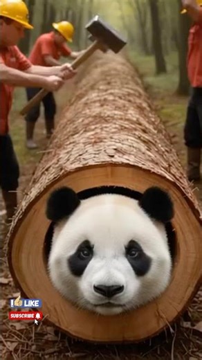 rescue orange fat 🐼 Panda from giant log #animals #funny #shorts