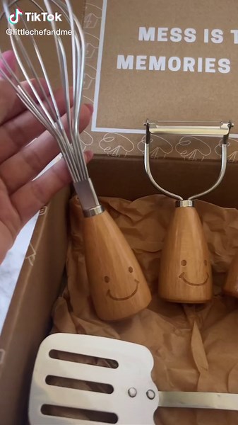 Functional cooking utensils made for your little chef? Yes please! #littlechef #kidscooking #cookingwithkkds #montessori #montessoritoddler #smallbiz #tiktokmademebuyit