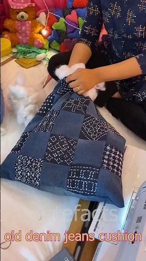 ♻️👖 jeans pillow making at home 🏡 #shorts 👖♻️