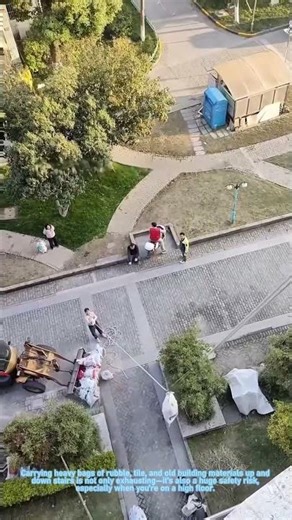 Genius Pulley Hack for Moving Construction Waste Downstairs!