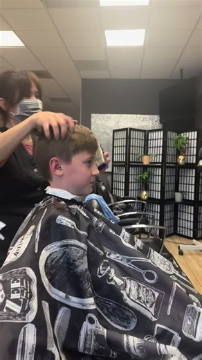 How I’m supposed to do a ballroom hairstyle after this haircut? My husband and son did it in secret and sent me a video before coming back to home #haircut #sonanddad #kids