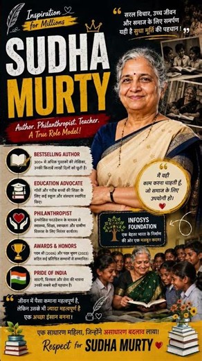 Sudha Murty Biography 🇮🇳 | The Woman Who Changed Millions of Lives | Inspiring Success Story #shorts