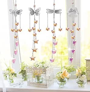 4Pieces Silver Crystal Sun Caters Hanging Crystals for Indoor Windows Butterfly Dragonfly Suncatchers Crystal Garden Decor Gifts