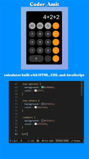A basic calculator built with HTML, CSS, and JavaScript for simple calculations.#calculator #html