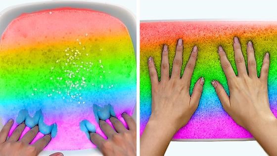 ASMR ¿Slime arcoíris espumoso presionado, qué ocurre?