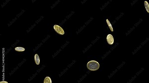 Golden Coins with Dollar and Euro logos Falling in Slow Motion. Stock Video