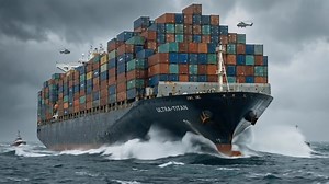 World’s Largest Container Ship –This Ship Looks Like a Floating City 😳🚢 World’s largest container ship powering through storm waves like it’s nothing.🌊 Those container stacks look like a city skyline. How many containers do you think it carries? 👇 #container #ship #cargoship #shipping #maritime #ocean #logistics #extreme #engineering #reelsvideo | Titan Creation