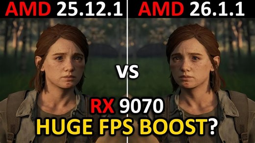 AMD驱动对比：(25.12.1 vs 26.1.1) _ RX 9070 _ 9款游戏测试