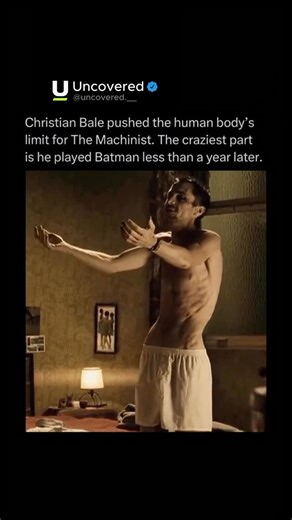 Uncovered on Instagram: "For The Machinist, Christian Bale pushed his body to a frightening extreme. He dropped to around 120 pounds by surviving on coffee, an apple, and a can of tuna each day, shrinking himself to look genuinely ill and hollowed out. 😳🧠 The craziest part is the timing. Less than a year later, Bale reversed course entirely and transformed into a muscular superhero for Batman Begins, proving an almost unreal level of discipline, control, and mental toughness. 🦇💪 The back to 