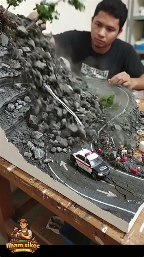 Police Escort Ambulance Through Mountain Landslide #miniature #landslide #mountains #shorts