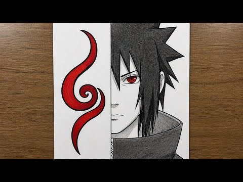 How to Draw Sasuke Uchiha Split Face 🔥 (Curse Mark + Sharingan) | Easy Anime Tutorial