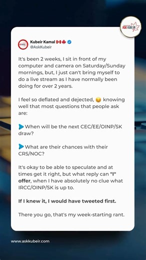 🇨🇦 Kubeir shares his candid thoughts on the challenges of addressing immigration queries. It’s tough when the answers aren’t clear, but your questions drive our commitment to keep you informed every step of the way. #expressentry #LiveStream #AskKubeir #canadianimmigration | Ask Kubeir Immigration